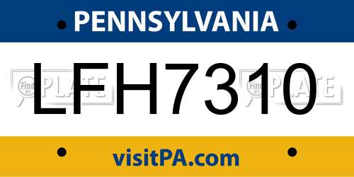 LFH7310 Pennsylvania License Plate