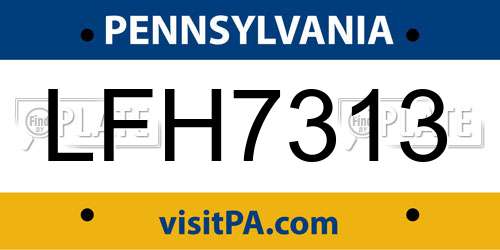 LFH7313 Pennsylvania License Plate