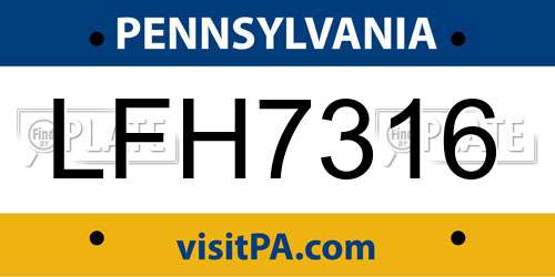 LFH7316 Pennsylvania License Plate