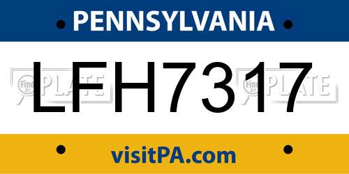LFH7317 Pennsylvania License Plate