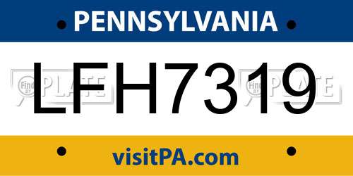 LFH7319 Pennsylvania License Plate