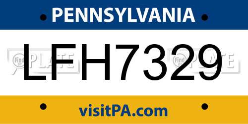 LFH7329 Pennsylvania License Plate