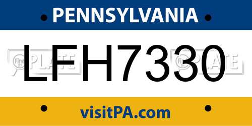 LFH7330 Pennsylvania License Plate