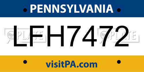 LFH7472 Pennsylvania License Plate