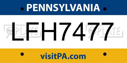 LFH7477 Pennsylvania License Plate