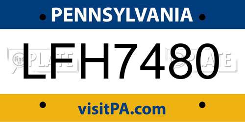 LFH7480 Pennsylvania License Plate
