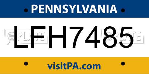 LFH7485 Pennsylvania License Plate
