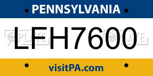 LFH7600 Pennsylvania License Plate