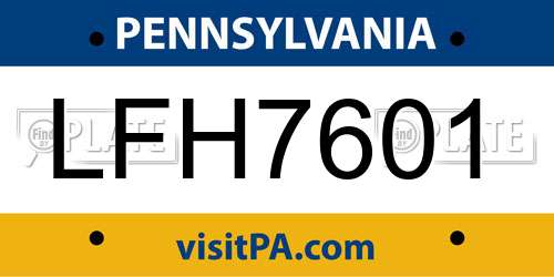 LFH7601 Pennsylvania License Plate