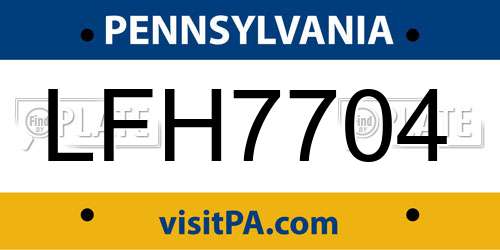 LFH7704 Pennsylvania License Plate