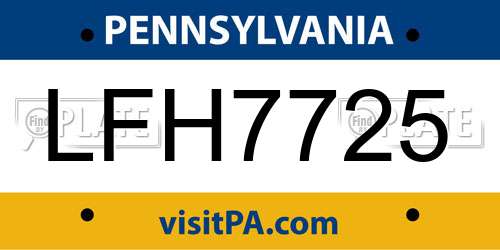 LFH7725 Pennsylvania License Plate