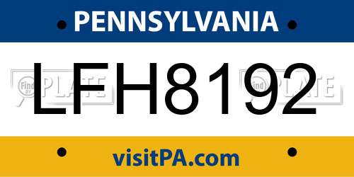 LFH8192 Pennsylvania License Plate