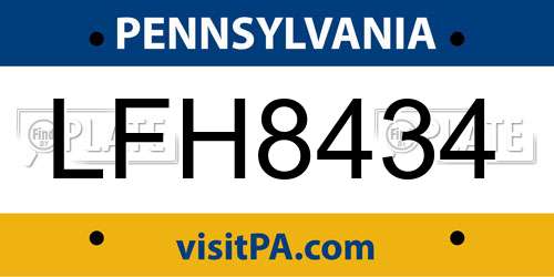 LFH8434 Pennsylvania License Plate