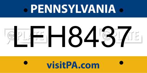 LFH8437 Pennsylvania License Plate