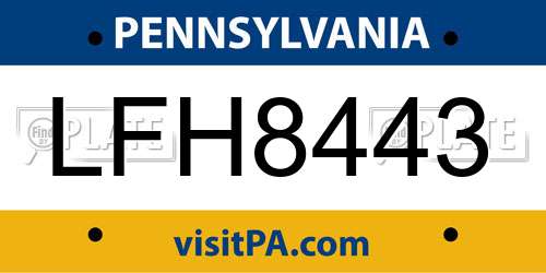 LFH8443 Pennsylvania License Plate