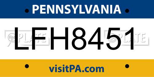 LFH8451 Pennsylvania License Plate