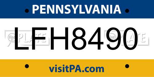 LFH8490 Pennsylvania License Plate