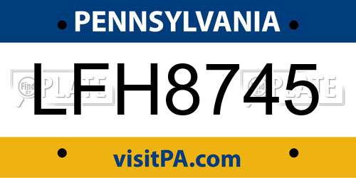 LFH8745 Pennsylvania License Plate