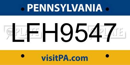 LFH9547 Pennsylvania License Plate
