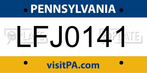 LFJ0141 Pennsylvania License Plate