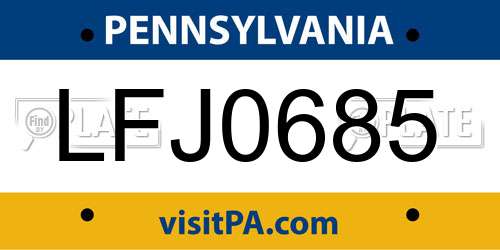 LFJ0685 Pennsylvania License Plate