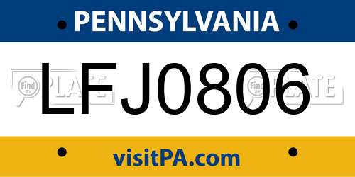 LFJ0806 Pennsylvania License Plate