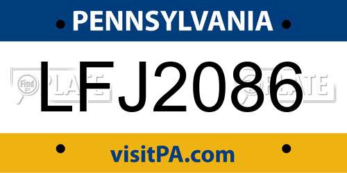 LFJ2086 Pennsylvania License Plate
