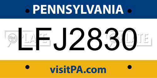 LFJ2830 Pennsylvania License Plate