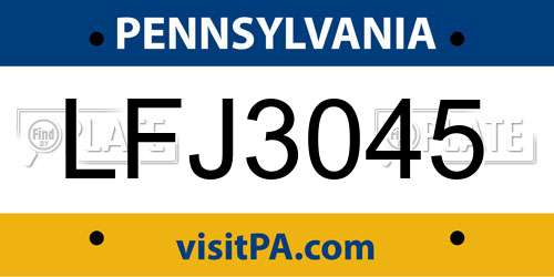 LFJ3045 Pennsylvania License Plate