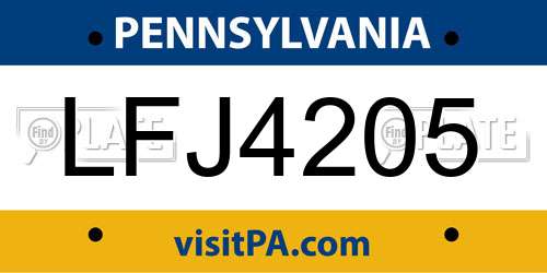 LFJ4205 Pennsylvania License Plate
