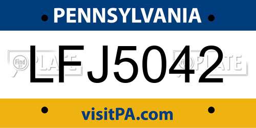 LFJ5042 Pennsylvania License Plate