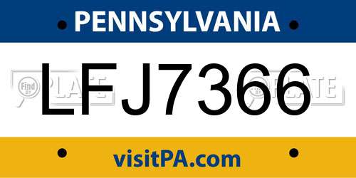 LFJ7366 Pennsylvania License Plate