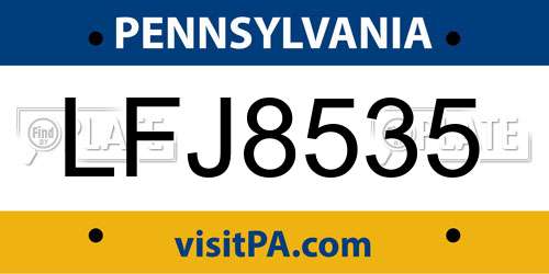 LFJ8535 Pennsylvania License Plate