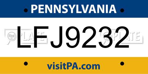 LFJ9232 Pennsylvania License Plate