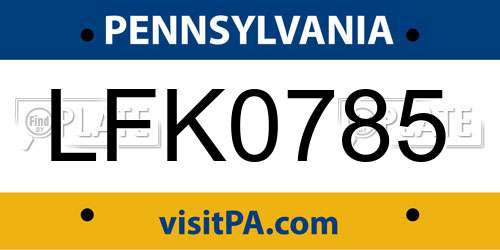 LFK0785 Pennsylvania License Plate