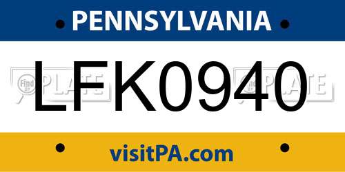 LFK0940 Pennsylvania License Plate