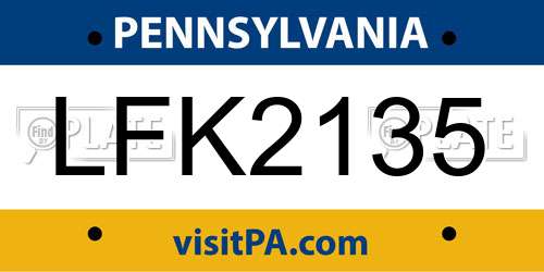 LFK2135 Pennsylvania License Plate
