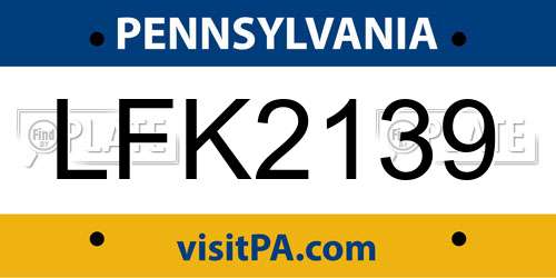 LFK2139 Pennsylvania License Plate