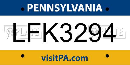 LFK3294 Pennsylvania License Plate