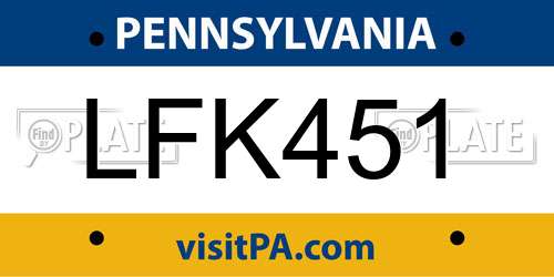 LFK451 Pennsylvania License Plate