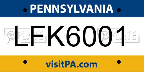 LFK6001 Pennsylvania License Plate