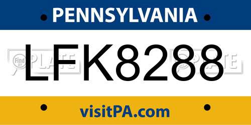 LFK8288 Pennsylvania License Plate
