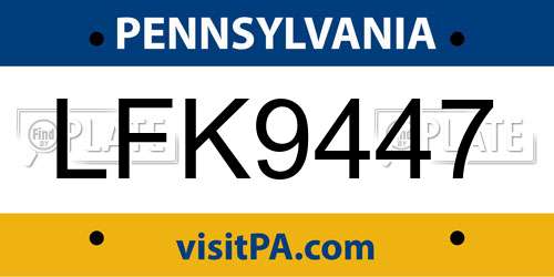 LFK9447 Pennsylvania License Plate