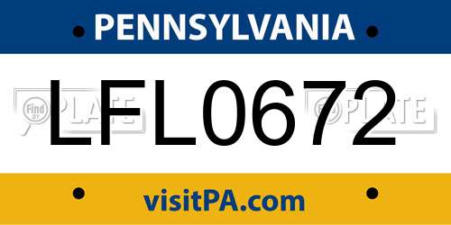 LFL0672 Pennsylvania License Plate