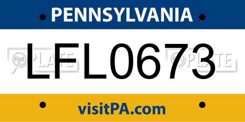 LFL0673 Pennsylvania License Plate