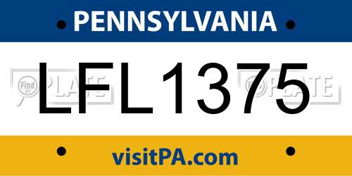 LFL1375 Pennsylvania License Plate