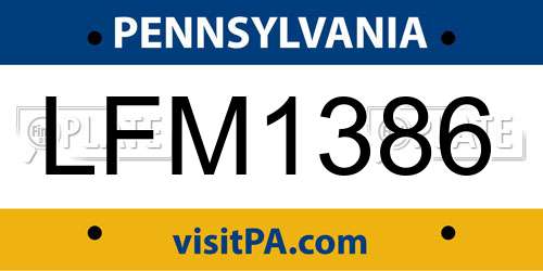 LFM1386 Pennsylvania License Plate