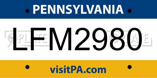 LFM2980 Pennsylvania License Plate