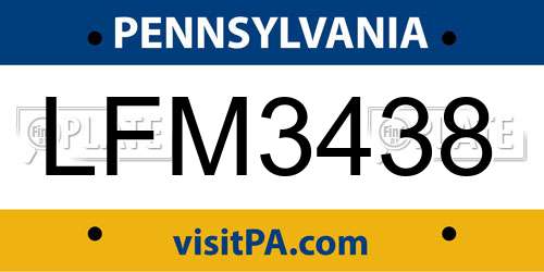 LFM3438 Pennsylvania License Plate