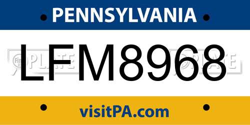 LFM8968 Pennsylvania License Plate
